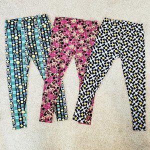LulaRoe Women's OS Leggings neon shapes party green red bright pink on black NEW LulaRoe Women's OS Leggings neon shapes party green red bright pink on black NEW